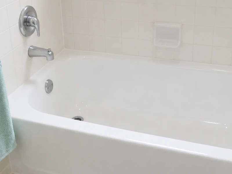 Same bathtub refinished to a glossy white surface in a Ponderosa home, Sunnyvale