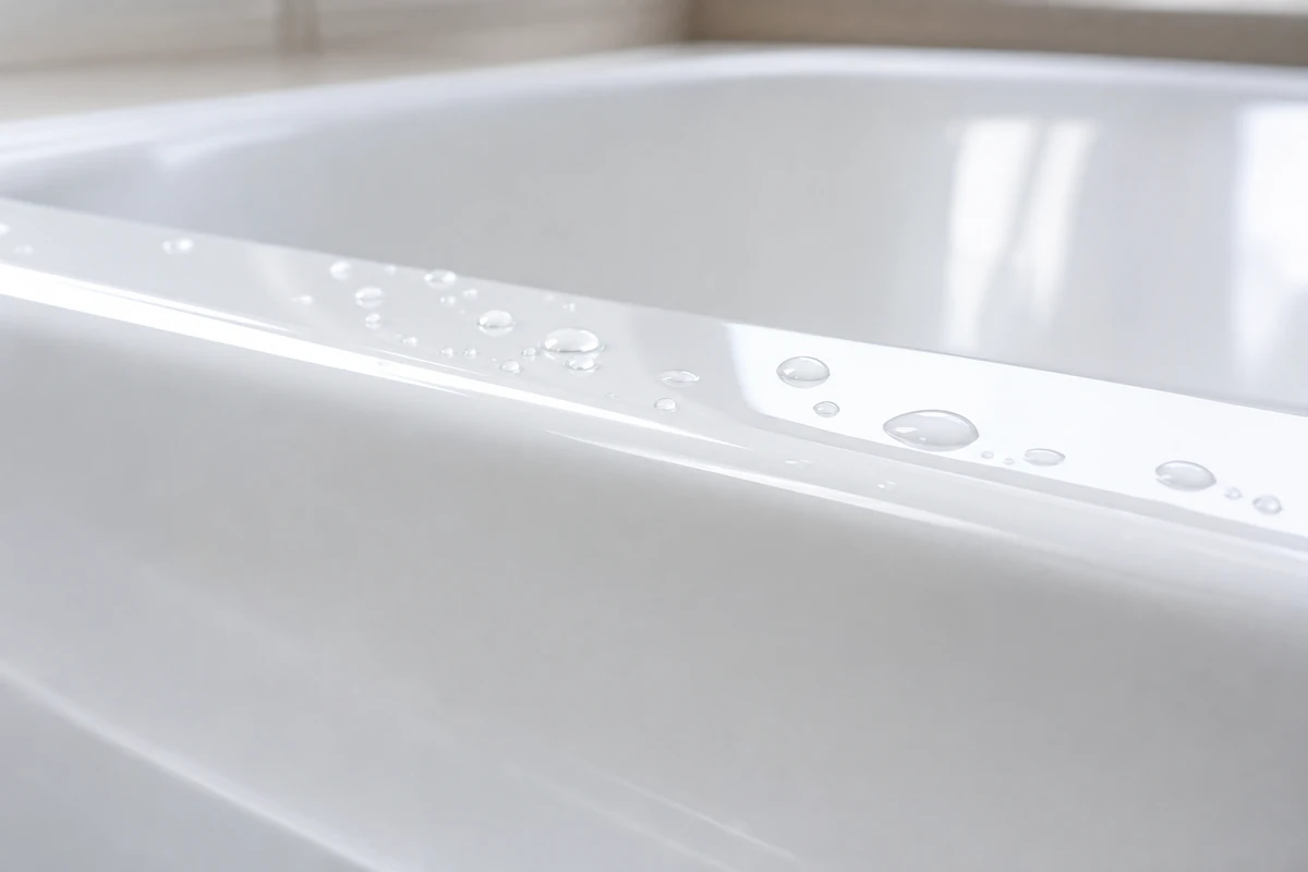 Close-up of a flawless high-gloss white reglazed bathtub surface in Sunnyvale